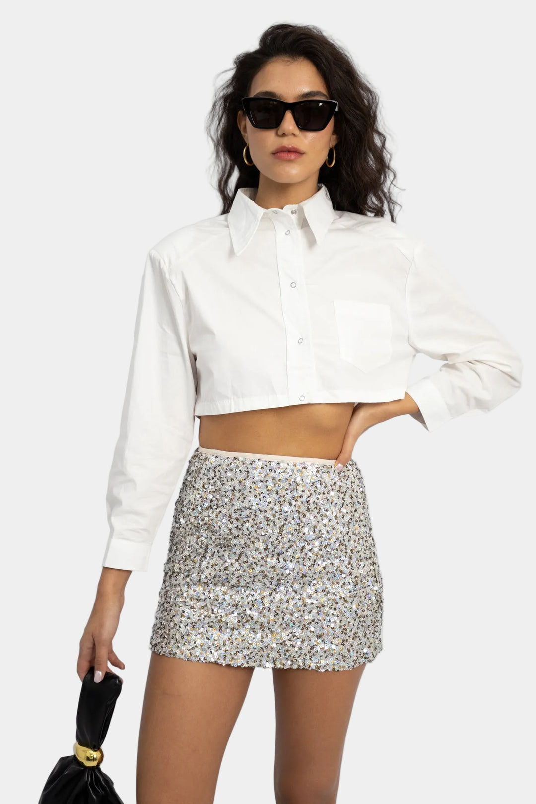 חולצה מכופתרת קרופ דני - לבן